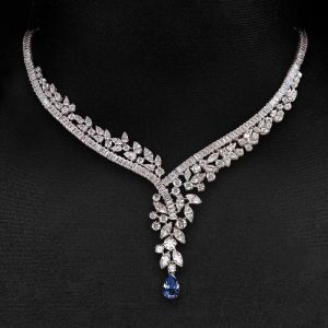 Pear Cut Blue Sapphire Jewelry Necklace For Women