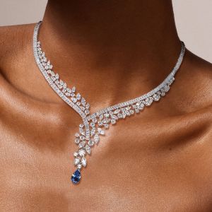 Pear Cut Blue Sapphire Jewelry Necklace For Women