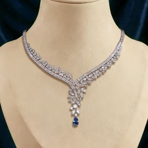 Pear Cut Blue Sapphire Jewelry Necklace For Women