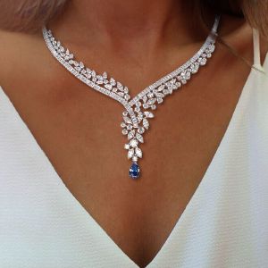 Pear Cut Blue Sapphire Jewelry Necklace For Women