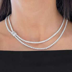 Double Row Round Cut White Sapphire Jewelry Tennis Necklace For Women