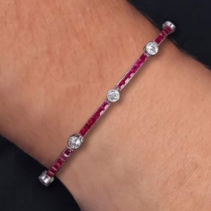 Milgrain Emerald Cut Ruby Sapphire Tennis Bracelets For Women 