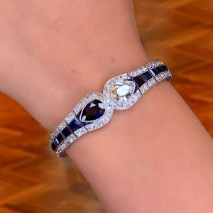 Milgrain Pear Cut Blue Sapphire Tennis Bracelets For Women 