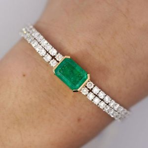 Two Tone Emerald Cut Emerald Sapphire Tennis Bracelet For Women 