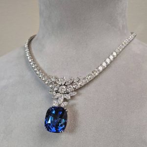 Cushion Cut Blue Sapphire Necklace For Women