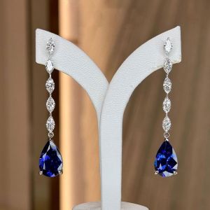Elegant Earrings Pear Cut Blue Sapphire Drop Earrings For Women 