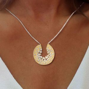 Two Tone Round Cut White Sapphire Pendant Wedding Necklace For Women  
