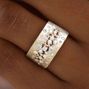 Golden Round Cut White Sapphire Wedding Band  