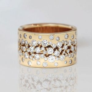 Golden Round Cut White Sapphire Wedding Band  
