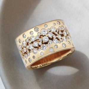 Golden Round Cut White Sapphire Wedding Band