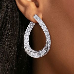 Round Cut White Sapphire Hoop Earrings 