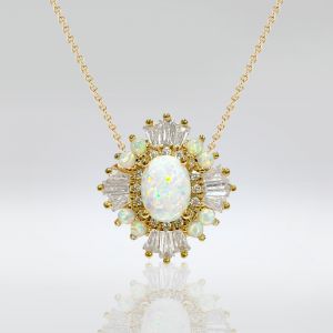 Art Deco Golden Oval Cut Opal Pendant Wedding Necklace For Women