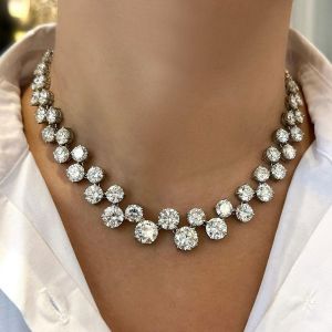 Round Cut White Sapphire Tennis Wedding Necklace For Women