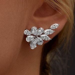 Cluster Design Pear Cut White Sapphire Stud Earrings Bridal Jewelry For Women