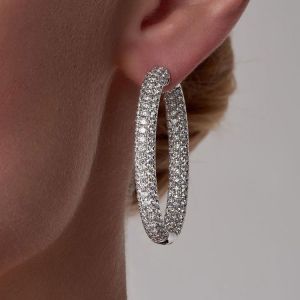 Three Row Round Cut White Sapphire Hoop Earrings Women's Jewelry 