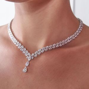 Double Row Pear Cut White Sapphire Wedding Necklace For Women