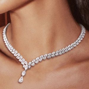 Double Row Pear Cut White Sapphire Wedding Necklace For Women