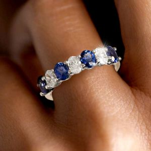 Oval Cut Blue Sapphire Wedding Band Women's Jewelry