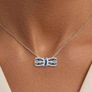 Knot Design Round Cut Blue Sapphire Pendant Wedding Necklace For Women