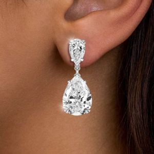 Pear Cut White Sapphire Jewelry Drop Earrings For Women