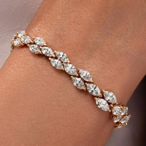Golden Marquise Cut White Sapphire Tennis Bracelets For Women 