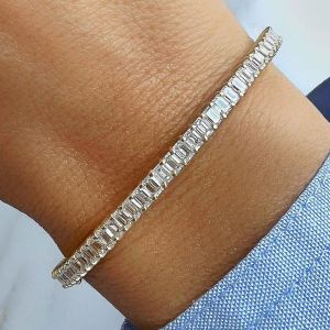Emerald Cut White Sapphire Tennis Bangle For Women 
