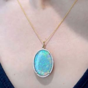 Halo Oval Cut Opal Pendant Wedding Necklace Women's Jewelry 