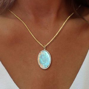 Halo Oval Cut Opal Pendant Wedding Necklace Women's Jewelry
