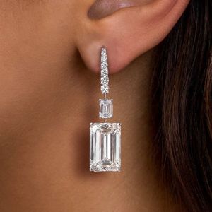 Emerald Cut White Sapphire Drop Earrings For Women 