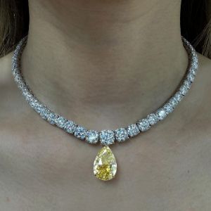 Two Tone Pear Cut Yellow Sapphire Wedding Necklace For Women