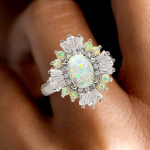 Art Deco Oval Cut Opal Engagement Ring For Women