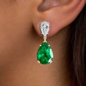 Two Tone Pear Cut Emerald Sapphire Jewelry Drop Earrings For Women