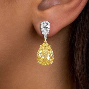 Two Tone Pear Cut Yellow Sapphire Jewelry Drop Earrings For Women