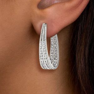 Multi Row Round Cut White Sapphire Hoop Earrings Women's Jewelry