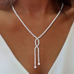 Round Cut White Sapphire Lariat Wedding Necklace For Women 