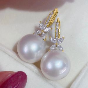 Golden Round & Marquise Cut Pearl Drop Earrings For Women