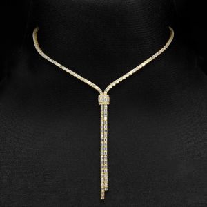 Golden Baguette Cut White Sapphire Lariat Necklace For Women