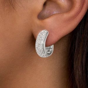 Pave Setting Round Cut White Sapphire Jewelry Hoop Earrings For Women