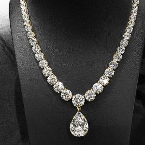Golden Pear & Round Cut White Sapphire Pendant Necklace For Women