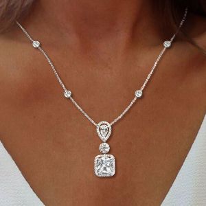 Halo Cushion Cut White Sapphire Pendant Necklace For Women