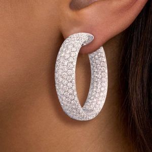 Round Cut White Sapphire Hoop Earrings Women's Jewelry 