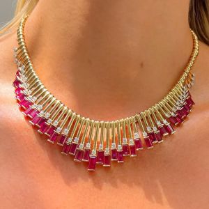 Emerald Cut Ruby Sapphire Wedding Necklace For Women