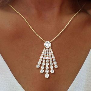 Golden Round Cut White Sapphire Pendant Necklace For Women