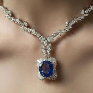 Oval Cut Blue Sapphire Wedding Necklace For Women 