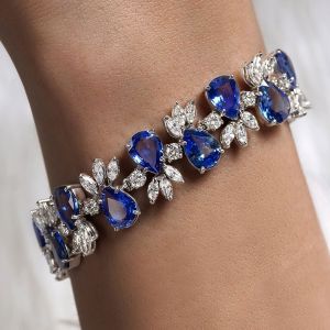 Pear Cut Blue Sapphire Tennis Bracelet For Women