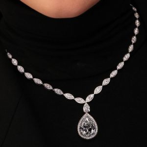 Halo Pear Cut White Sapphire Wedding Necklace For Women