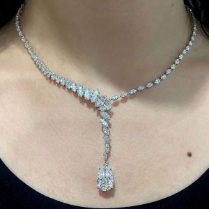 Pear Cut White Sapphire Lariat Necklace For Women