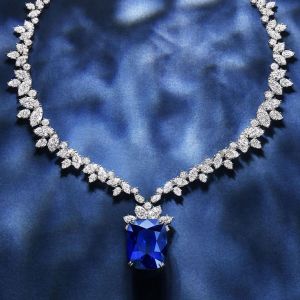Next Necklace Cushion Cut Blue Sapphire Wedding Necklace For Women
