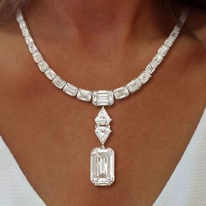 Emerald Cut White Sapphire Wedding Necklace For Women