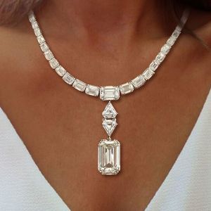 Emerald Cut White Sapphire Wedding Necklace For Women